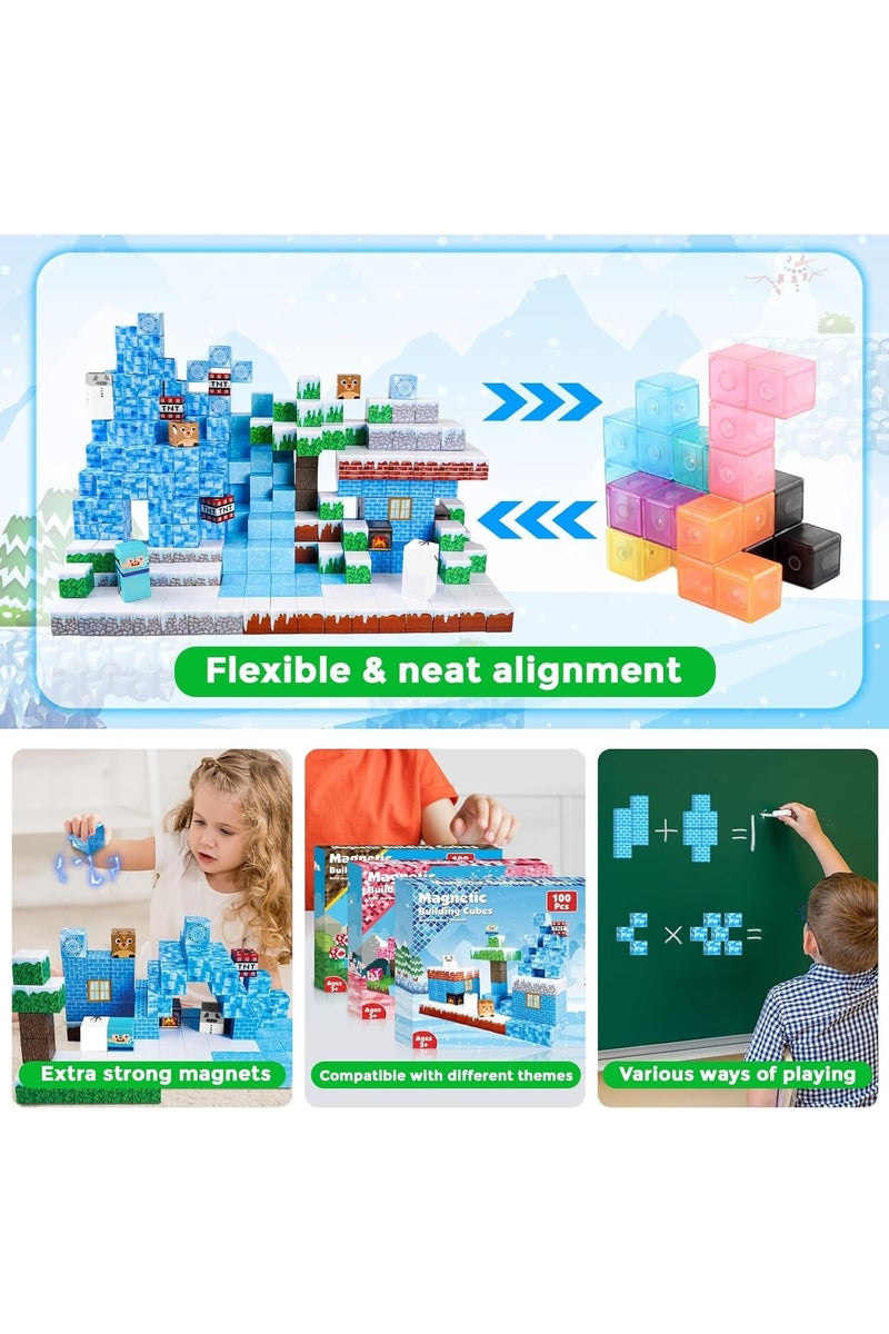 Beauenty Magnetic Blocks, 100 PCS Children's Building Toys, STEM Sensory Toys, Kids Magnet World Set, Themed Gift for Children Ages 3+ (Ice and Snow World) - Image 3