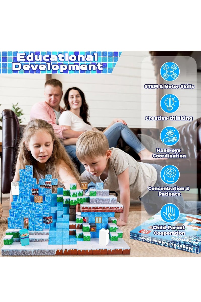 Beauenty Magnetic Blocks, 100 PCS Children's Building Toys, STEM Sensory Toys, Kids Magnet World Set, Themed Gift for Children Ages 3+ (Ice and Snow World) - Image 4