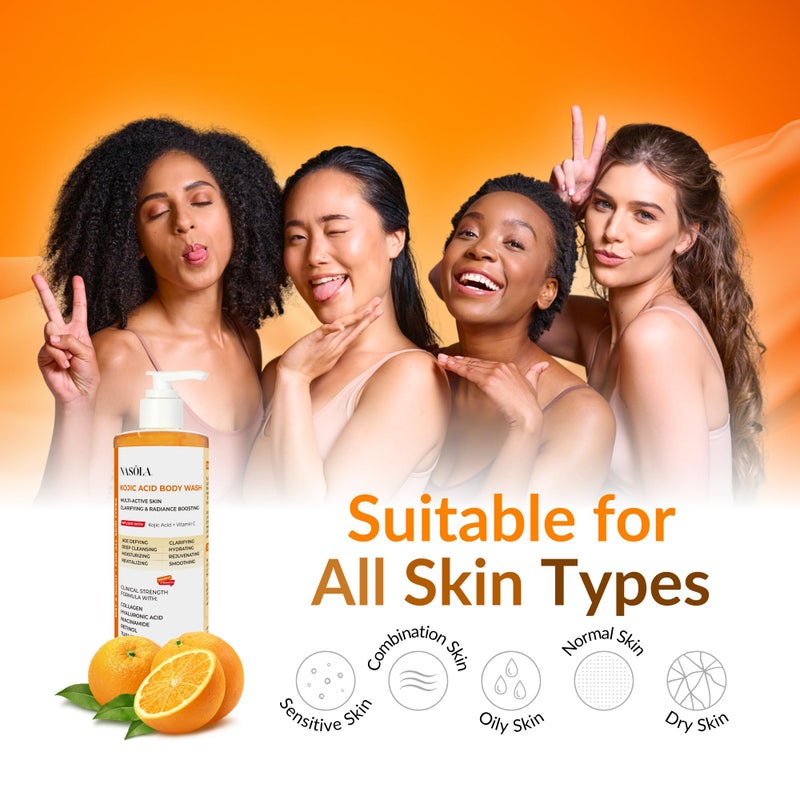 Nasola غسول الجسم صابون حمض كوجيك نازولا + كركم فيتامين سي عضوي طبيعي مرطب مقشر بدون رائحة جل استحمام كوري للنساء والرجال - 11.83 أونصة سائلة - Image 5
