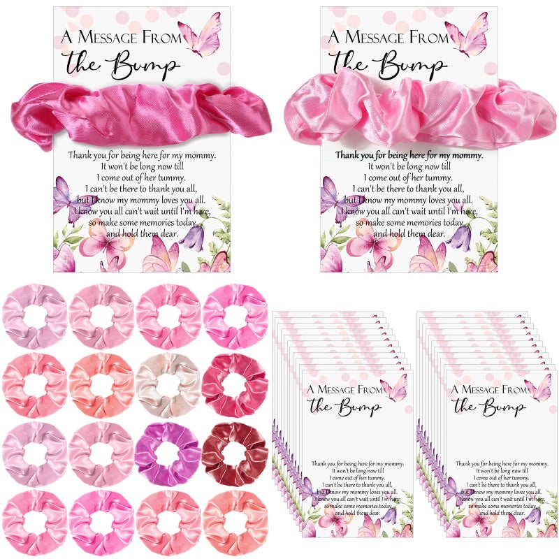 Yinkin 30 Sets Butterfly Baby Shower Favors for Girl, Include Pink Hair Ties Pink Scrunchies Butterfly Thank You Cards a Message from the Bump Baby Shower Sign Souvenirs for Guests - Image 1