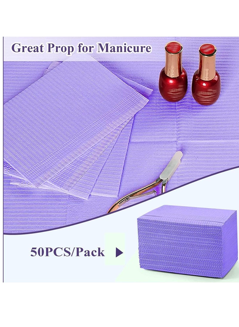 Disposable Nail Art Table Towels 40Pcs, Tissue Waterproof Lap Cloths, Dental Bibs Sheets Cloths, Nail Table Cover Supplies, Waterproof Table Covers Clean Pad, Dental Napkins Pad Purple 13" x 18"  - Image 3