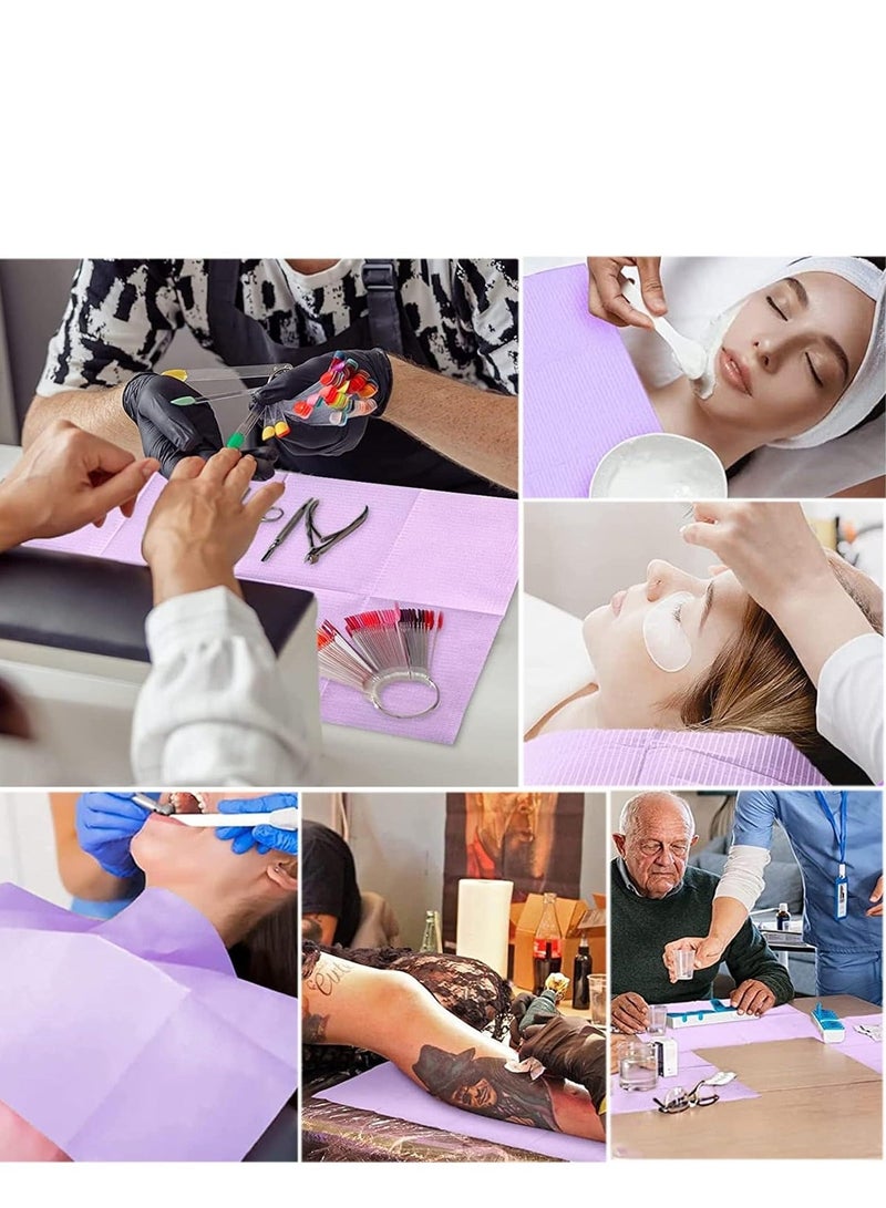 Disposable Nail Art Table Towels 40Pcs, Tissue Waterproof Lap Cloths, Dental Bibs Sheets Cloths, Nail Table Cover Supplies, Waterproof Table Covers Clean Pad, Dental Napkins Pad Purple 13" x 18"  - Image 2