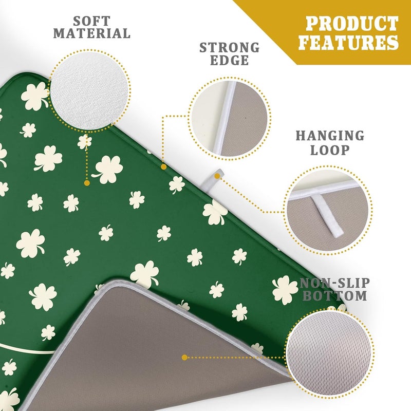 Giwawa St Patricks Day Dish Drying Mat Green Lucky Clovers Dish Drainer Mats 18"x24" Shamrock Holiday Microfiber Reversible Dish Drying Rack Pad Protector for Kitchen Countertop Large Decor - Image 4