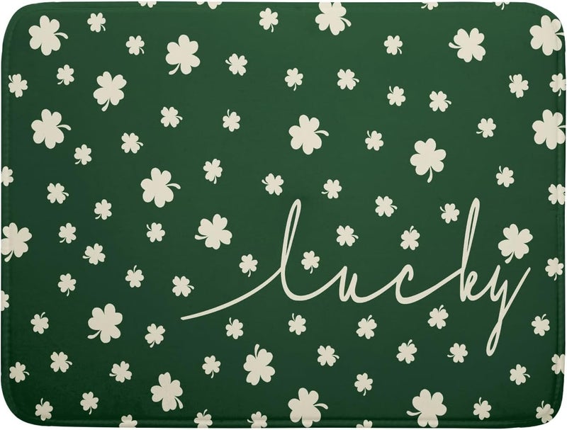 Giwawa St Patricks Day Dish Drying Mat Green Lucky Clovers Dish Drainer Mats 18"x24" Shamrock Holiday Microfiber Reversible Dish Drying Rack Pad Protector for Kitchen Countertop Large Decor - Image 1