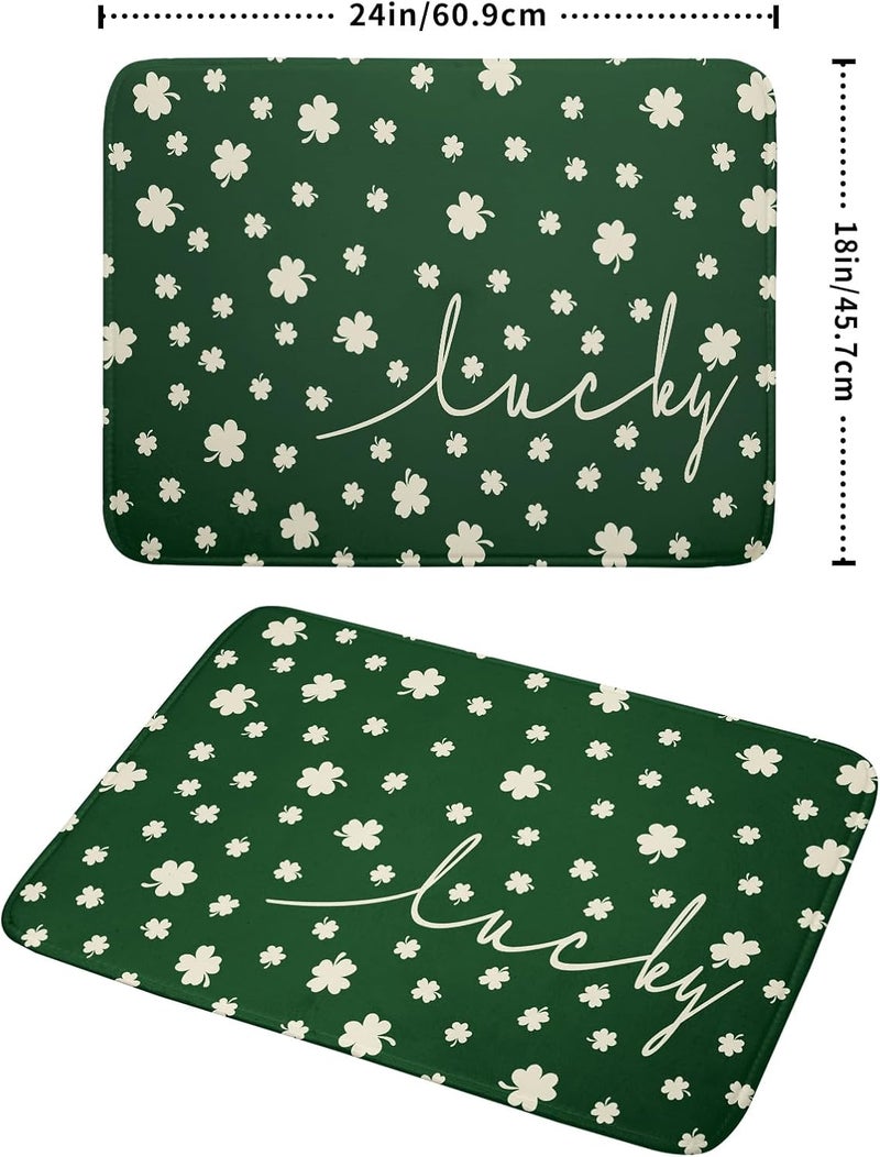 Giwawa St Patricks Day Dish Drying Mat Green Lucky Clovers Dish Drainer Mats 18"x24" Shamrock Holiday Microfiber Reversible Dish Drying Rack Pad Protector for Kitchen Countertop Large Decor - Image 2
