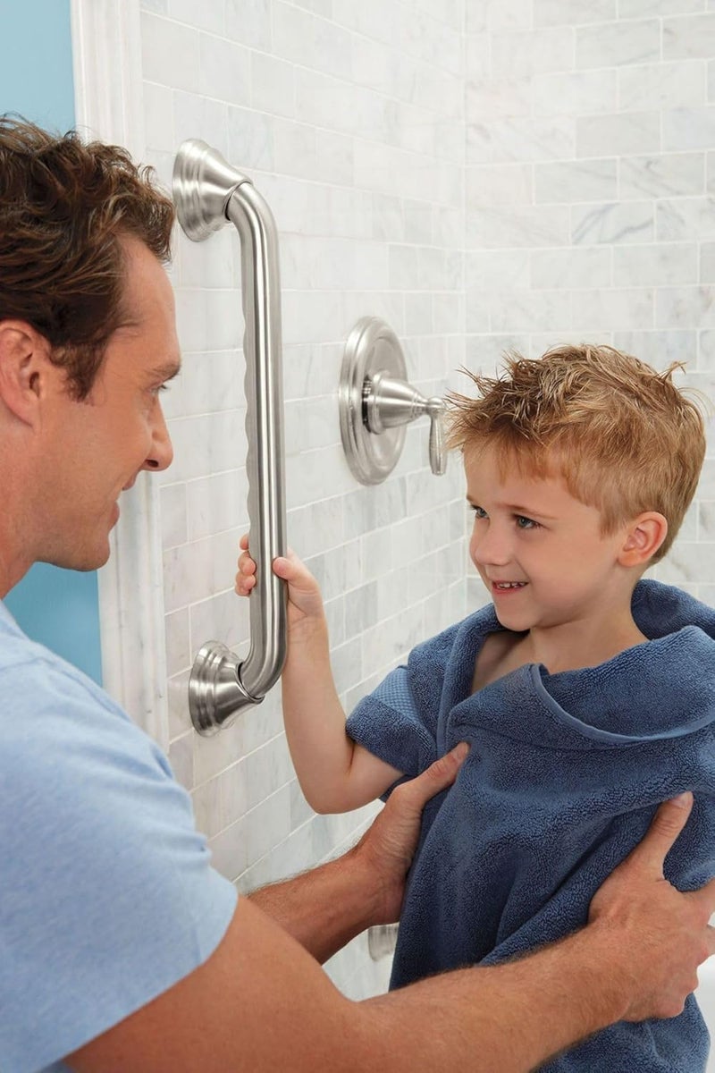 Moen Home Care Bathroom Safety Designer24 Inch Handicap Grab Bar for Bathtub and Shower with Curled Grip Elderly Assistance Product Brushed Nickel LR8724D3GBN - Image 4