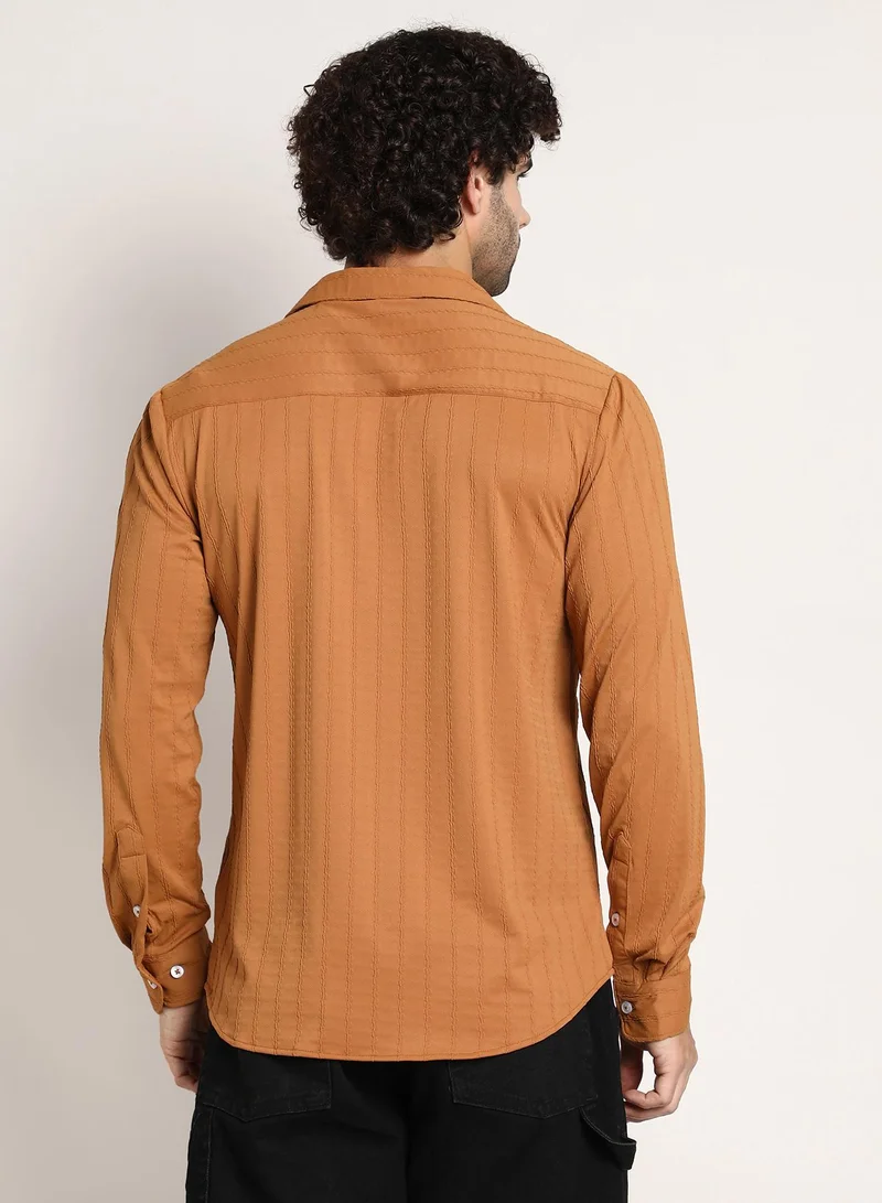 Campus Sutra Men's Sepia Brown Spiralknot-Tactile Shirt