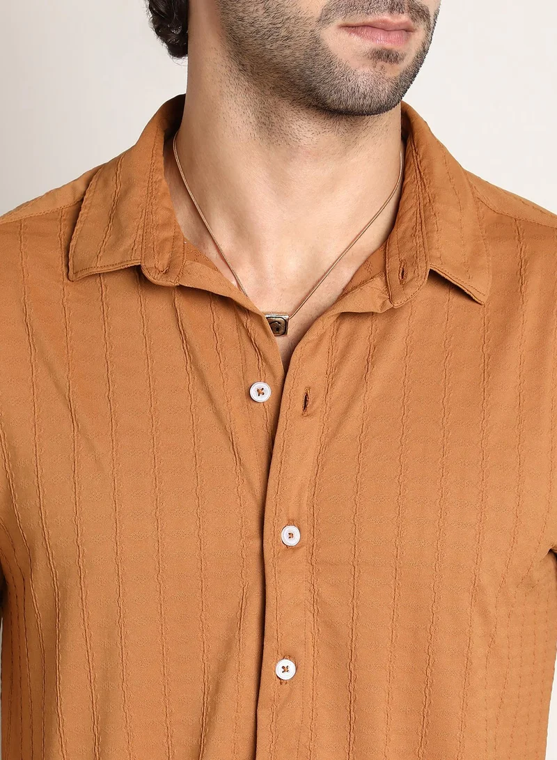 Campus Sutra Men's Sepia Brown Spiralknot-Tactile Shirt