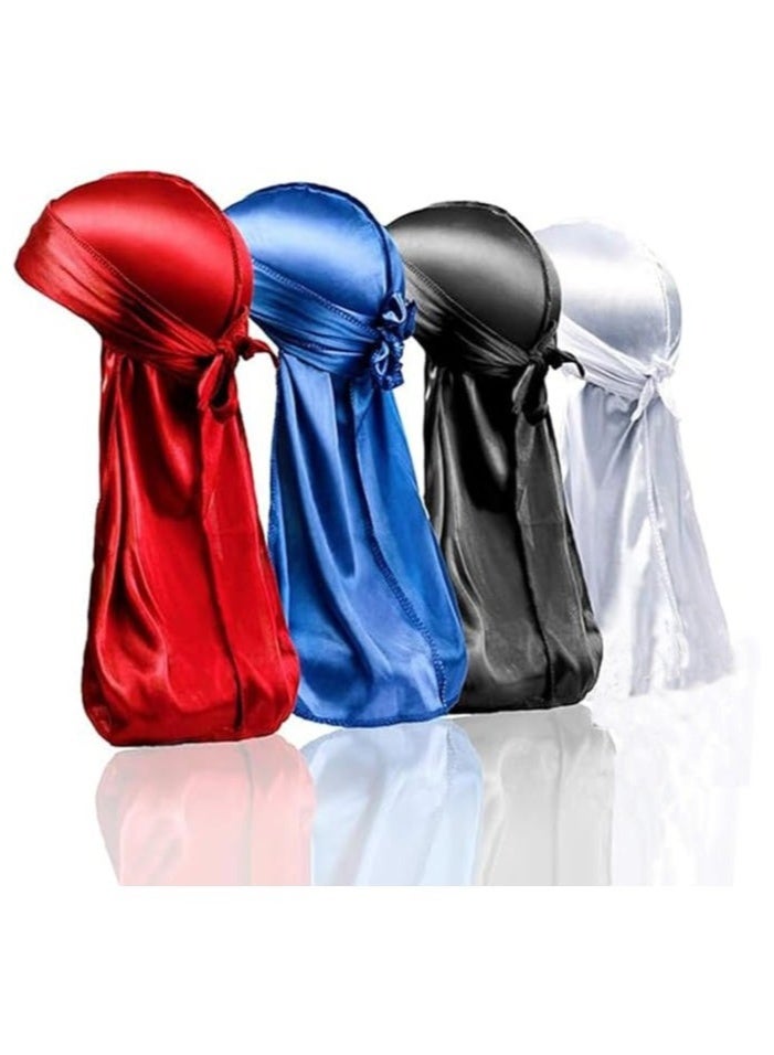4PCS Silky Durags for Men Women 360 Waves, Silk Durag Pack, Silky Satin Durag Extra Long Tails - Image 1