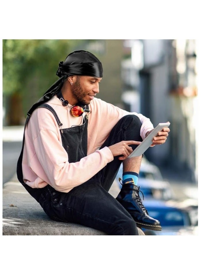 4PCS Silky Durags for Men Women 360 Waves, Silk Durag Pack, Silky Satin Durag Extra Long Tails - Image 5