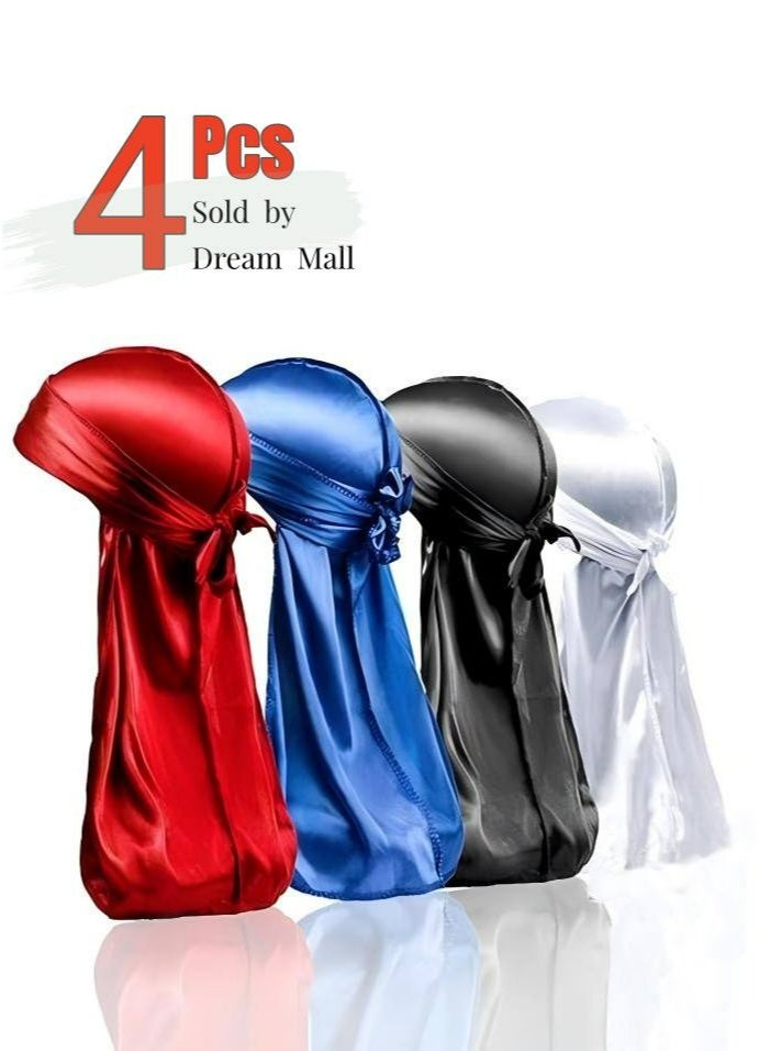 ٤ قطع من أغطية الرأس الحريرية للرجال والنساء، تموجات ٣٦٠ درجة، عبوة من أغطية الرأس الحريرية، أغطية رأس من الساتان الحريري، ذيل طويل جدًا - Image 1