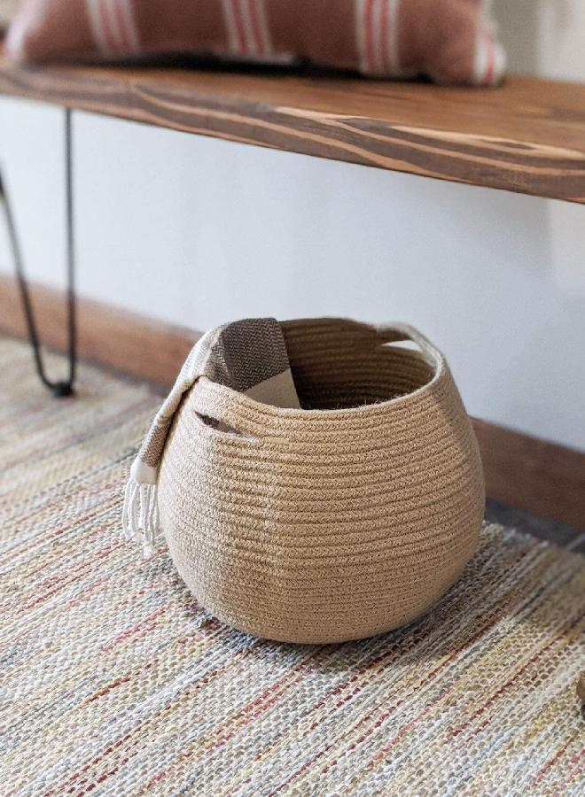 Goodpick Wicker Storage Basket for Living Room, Small Round Woven Basket for Toys, Towel, Bedroom, Children Corner Decoration Plant Baskets Indoor, Jute, 10"D x 8.3"H - Image 2