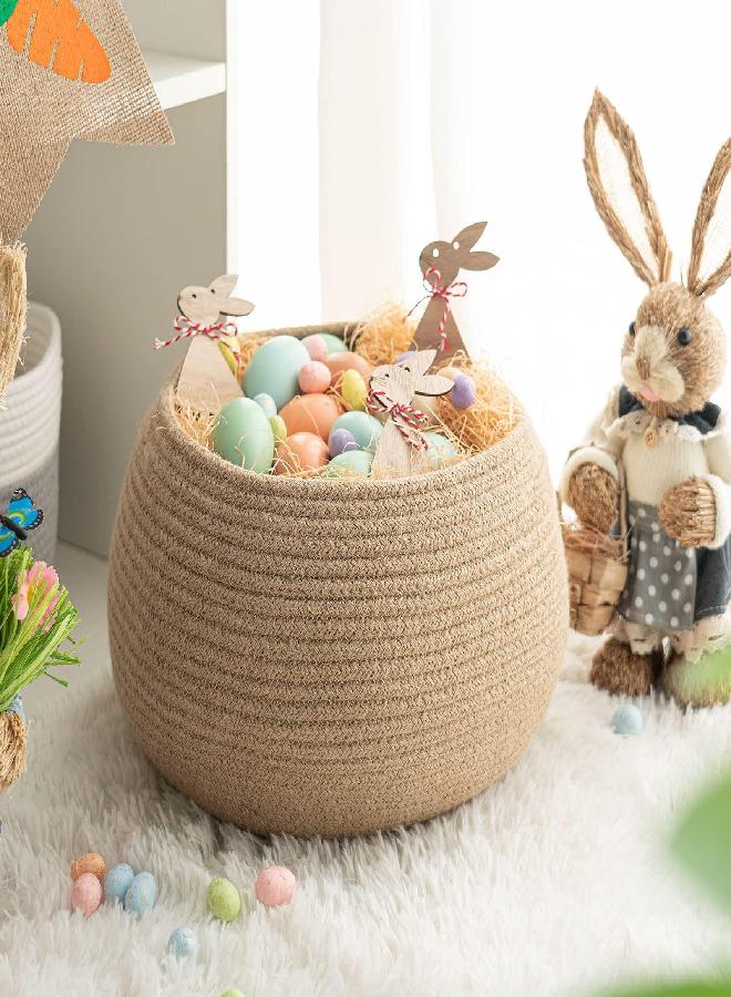 Goodpick Wicker Storage Basket for Living Room, Small Round Woven Basket for Toys, Towel, Bedroom, Children Corner Decoration Plant Baskets Indoor, Jute, 10"D x 8.3"H - Image 1