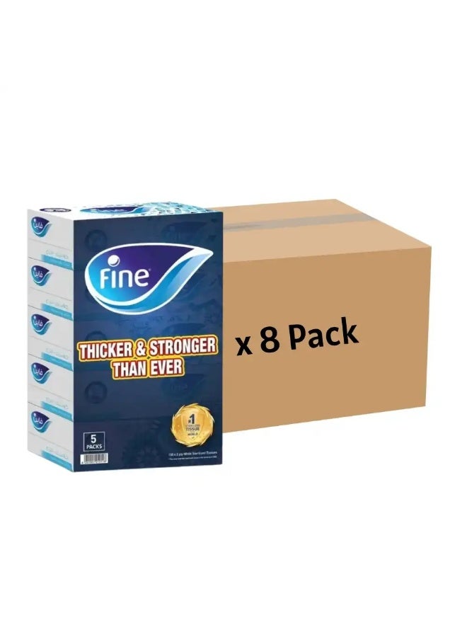 Fine 2 PLY Thicker and Stronger Bulk 5 Pack Tissue Box Set 150 Sheets- 8 Pack - Image 1