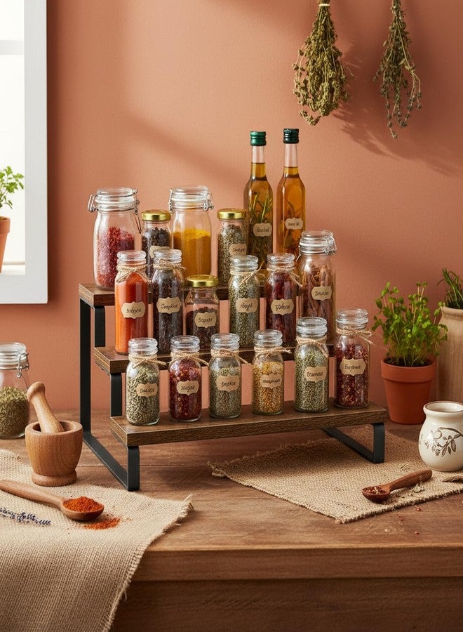 ANYBAR 3-Tier Handmade Spice Reck for Kitchen Countertop | Pickles Bottle | Tea Container Rack | Sugar Container I Engineered Wood Spice Rack for Kitchen Countertop |Metal Frame Storage |Multi-Purpose - Image 1