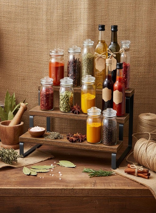 ANYBAR 3-Tier Handmade Spice Reck for Kitchen Countertop | Pickles Bottle | Tea Container Rack | Sugar Container I Engineered Wood Spice Rack for Kitchen Countertop |Metal Frame Storage |Multi-Purpose - Image 2