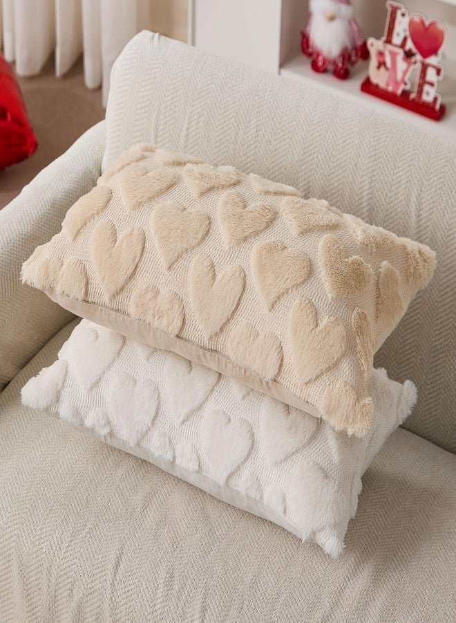 DFXSZ أغطية وسائد عيد الحب DFXSZ مقاس 12×20 بوصة، مزينة بقلوب بيج، غطاء وسادة قطنية بيج اللون، زينة لعيد الحب، غطاء وسادة منزلي للأريكة 103D12 - Image 5