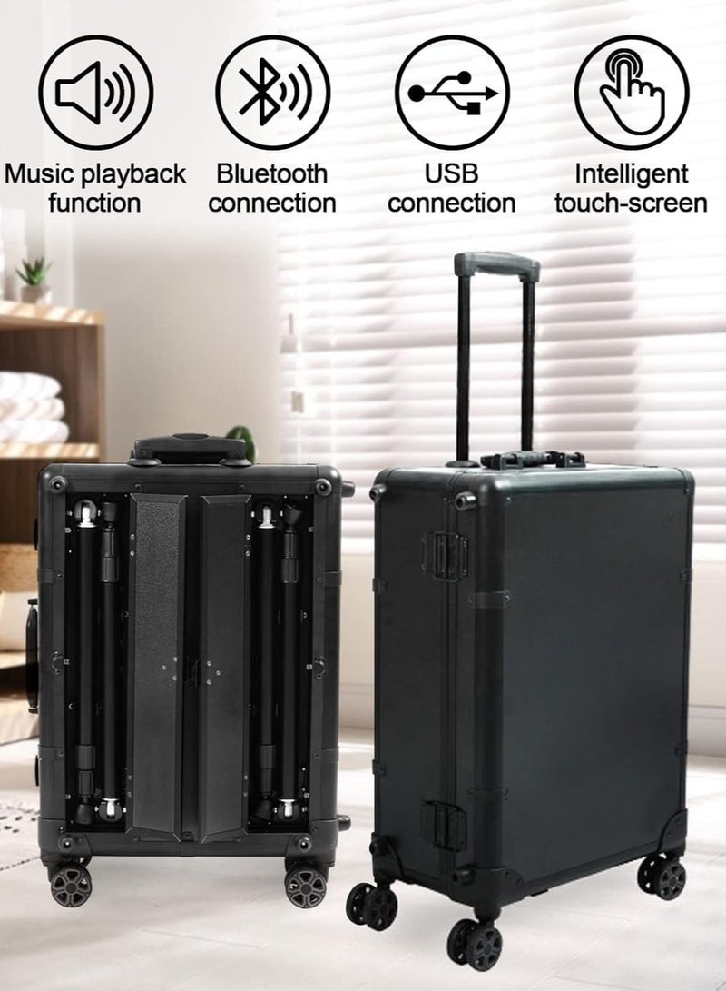 Rolling Makeup Train Case with Lighted Mirror, 24inch Large Make up Cosmetic Orgainzer Box Travel Case with Bluetooth, Professional Protable Aluminum Trolley Salon Staion (Black) - Image 5