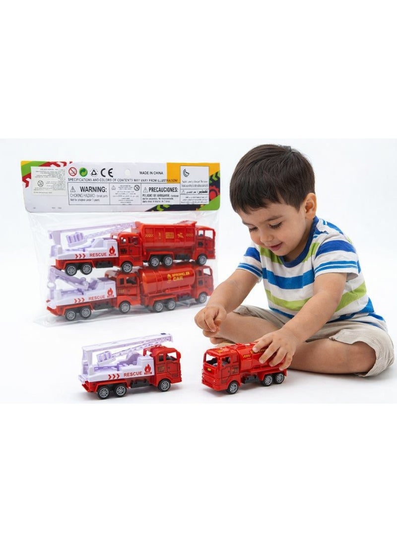 لعبه طقم شاحنات نقل ومعدات بناء للأطفال قطعتين، عربيه/عربية/عرباية خلاطة اسمنت/خلاط خرسانة + عربيه مطافي/إطفاء بسلم إنقاذ، شاحنه/تريلا خدمات للعب التخيلي وتمثيل الأدوار، لعبه عربيات موقع بناء وتحميل وإنقاذ للبيت والرمل والحديقه وهدايا للأولاد والبنات - Image 1