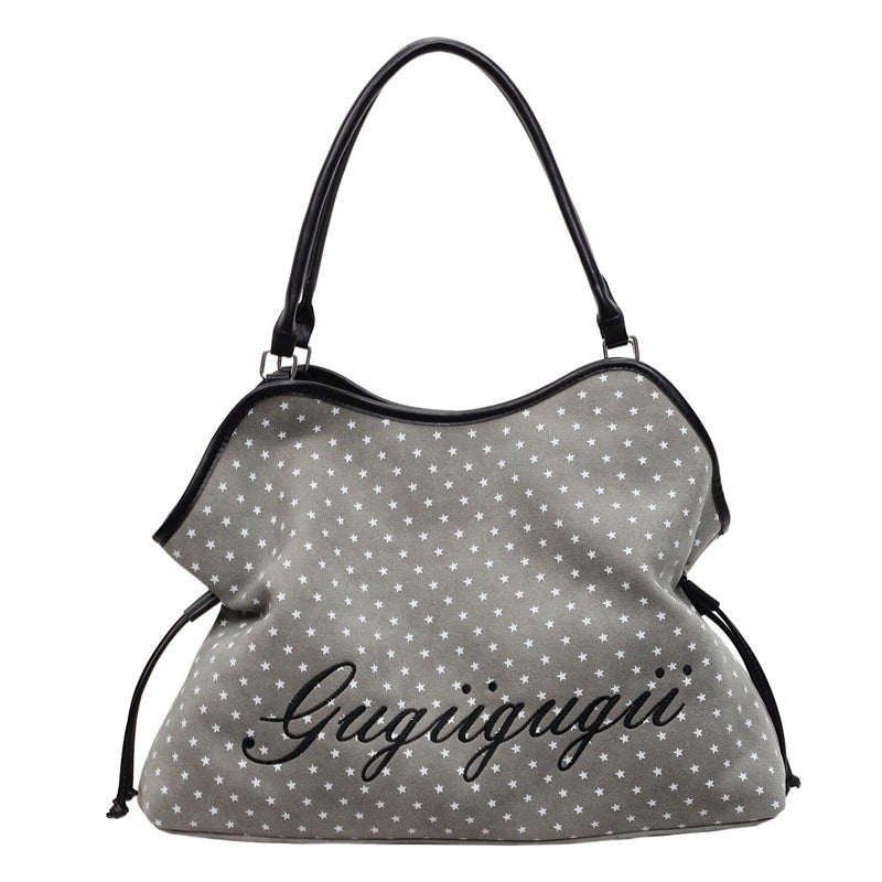 Korean Suede Polka Dot Patchwork Women's Crossbody Tote Bag 2025 Winter Large Capacity Drawstring