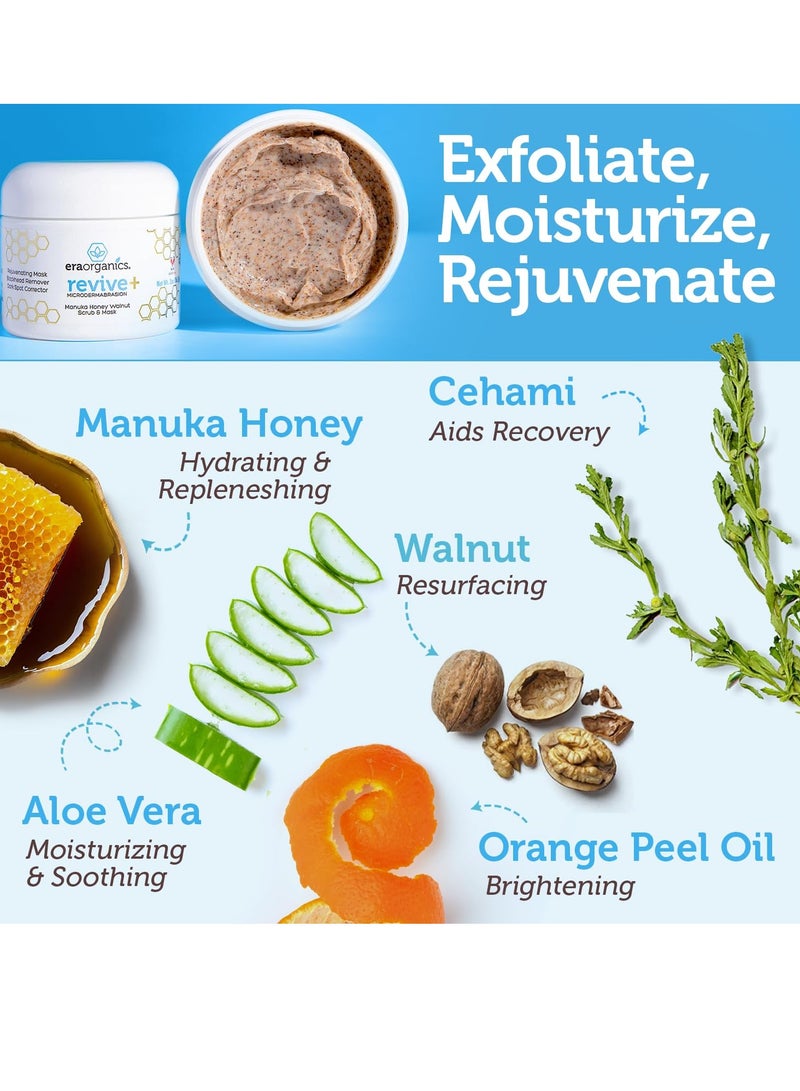 Era Organics Era Organics Microdermabrasion Facial Scrub & Face Exfoliator - Spa Quality Exfoliating Mask with Manuka Honey Plus Walnut for Blackheads, Buildup, Wrinkles 2oz - Image 3