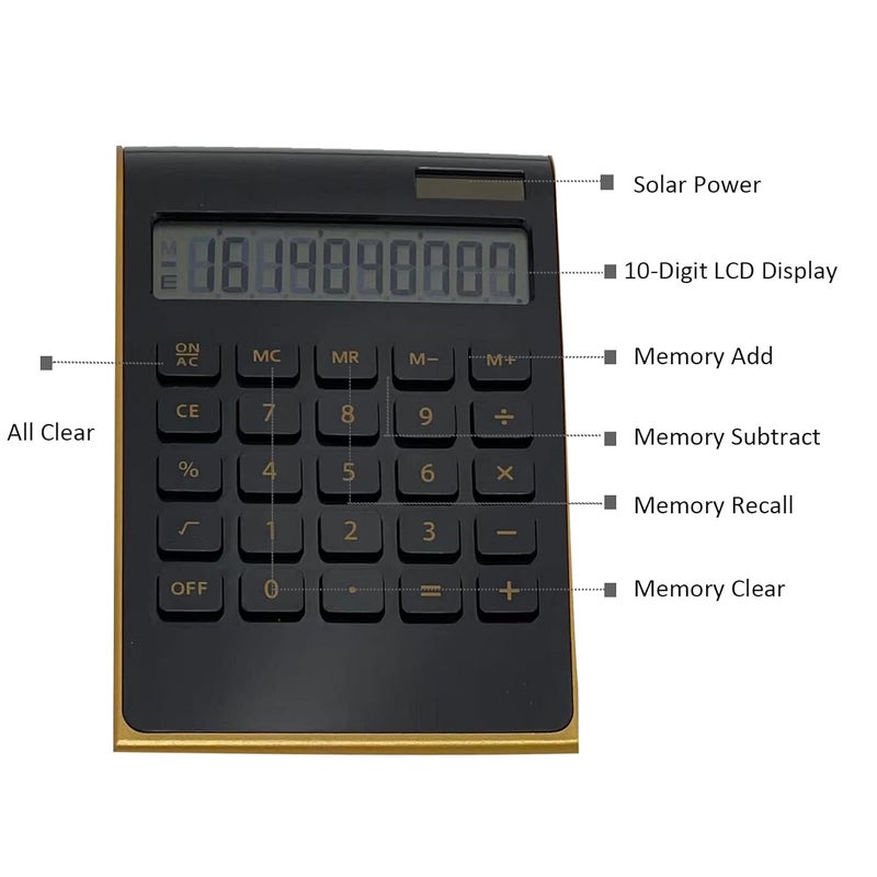 Benkaim Solar Gold Standard Function Desktop Calculator LCD 10-Digit for Office, Home (Black) - Image 3