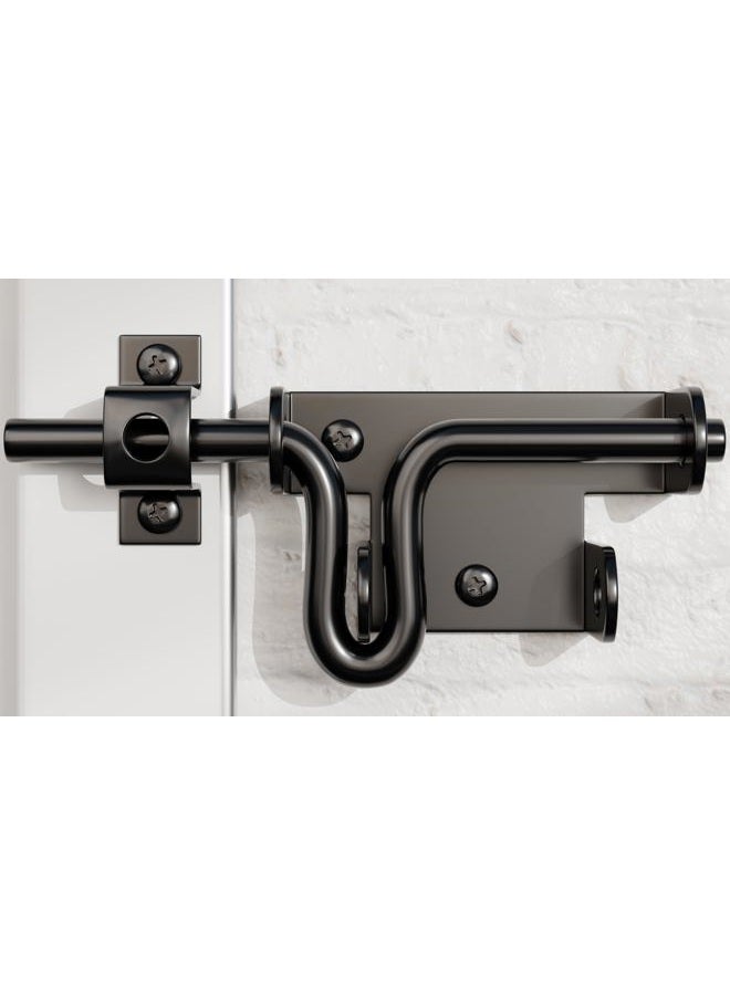 Hillmaster Slide Bolt Gate Latch for Wooden Fence Door Lock With Padlock Hole, Heavy Duty Sliding Lock, Black Barrel Bolt Latches Hardware for Wood Vinyl Fence Barn Shed - Image 1