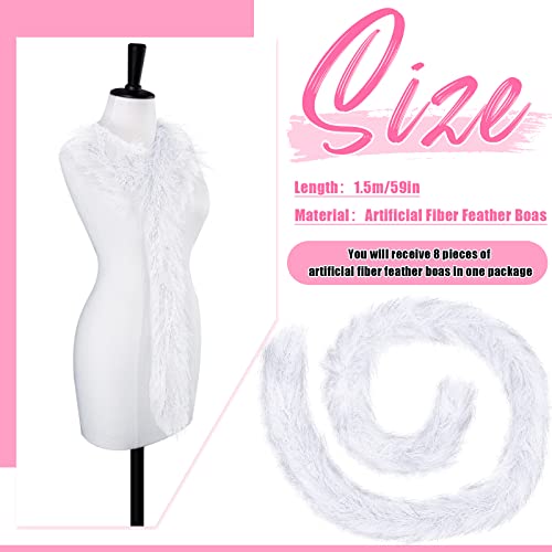Jexine 8 Pcs Feather Boas Bulk Artificial Fluffy Boas Decor for Wedding Costume Dress Tea Party Supplies 5 ftWhite - Image 3