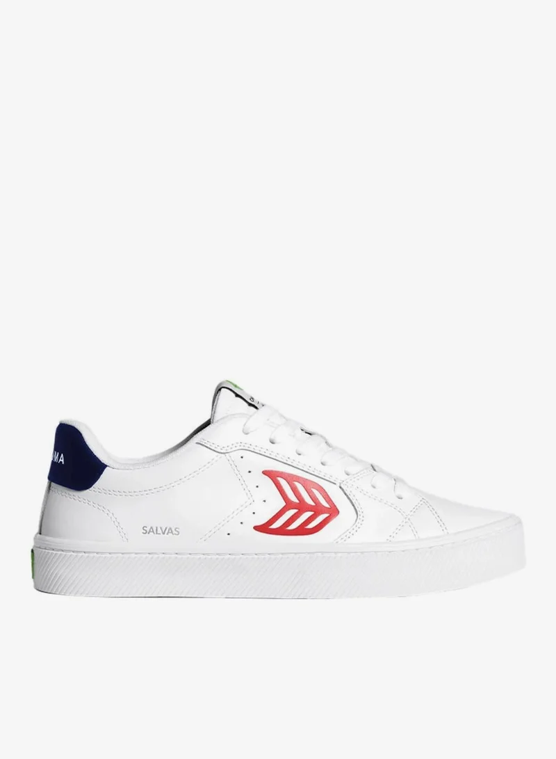 كاريوما SALVAS White Leather Red Logo Navy Sneaker