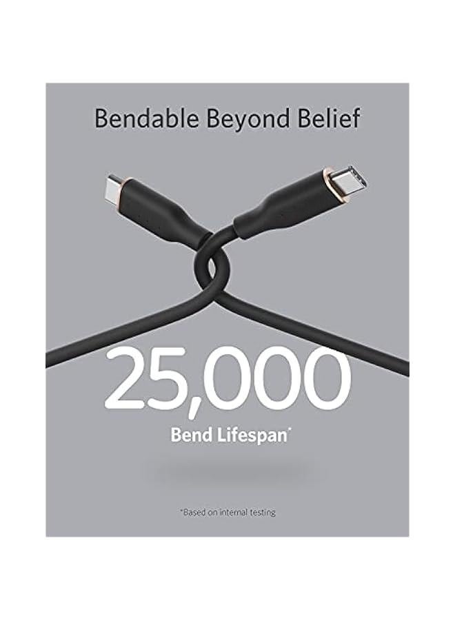 USB C Cable(60W 6ft) Type C Charger Cord Powerline III Flow Silicone Fast Charging for iPhone 15/15Pro/15ProMax MacBook Pro 2020,iPad Pro 2020, iPad Air 4,Samsung Galaxy S23(Midnight Black) - Image 2