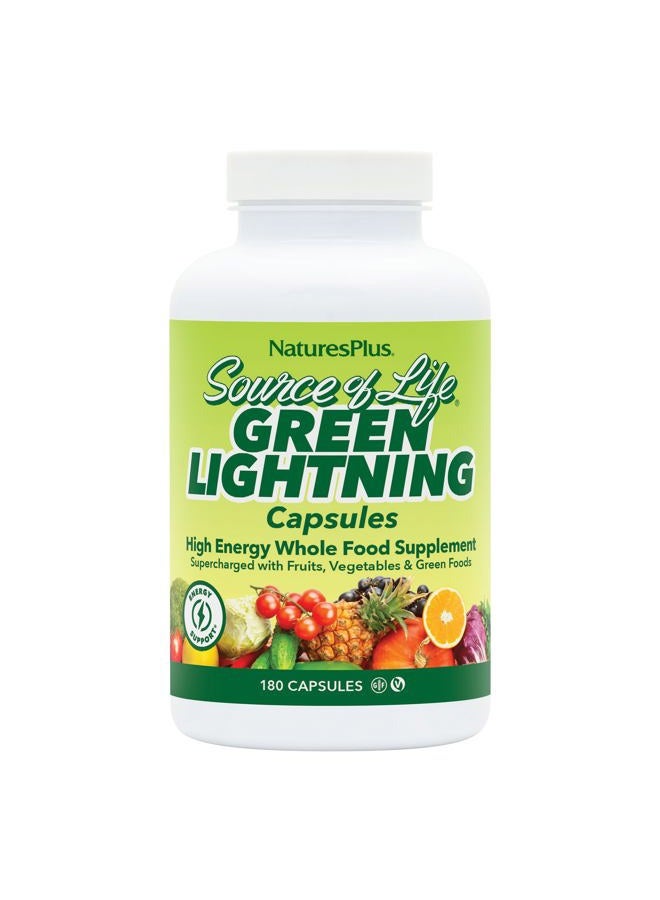 Natures Plus Source of Life Green Lightning - 180 Vegetarian Capsules - All Natural High Energy Whole Food Supplement - Green Superfoods & Digestive Enzymes - 45 Servings - Image 1