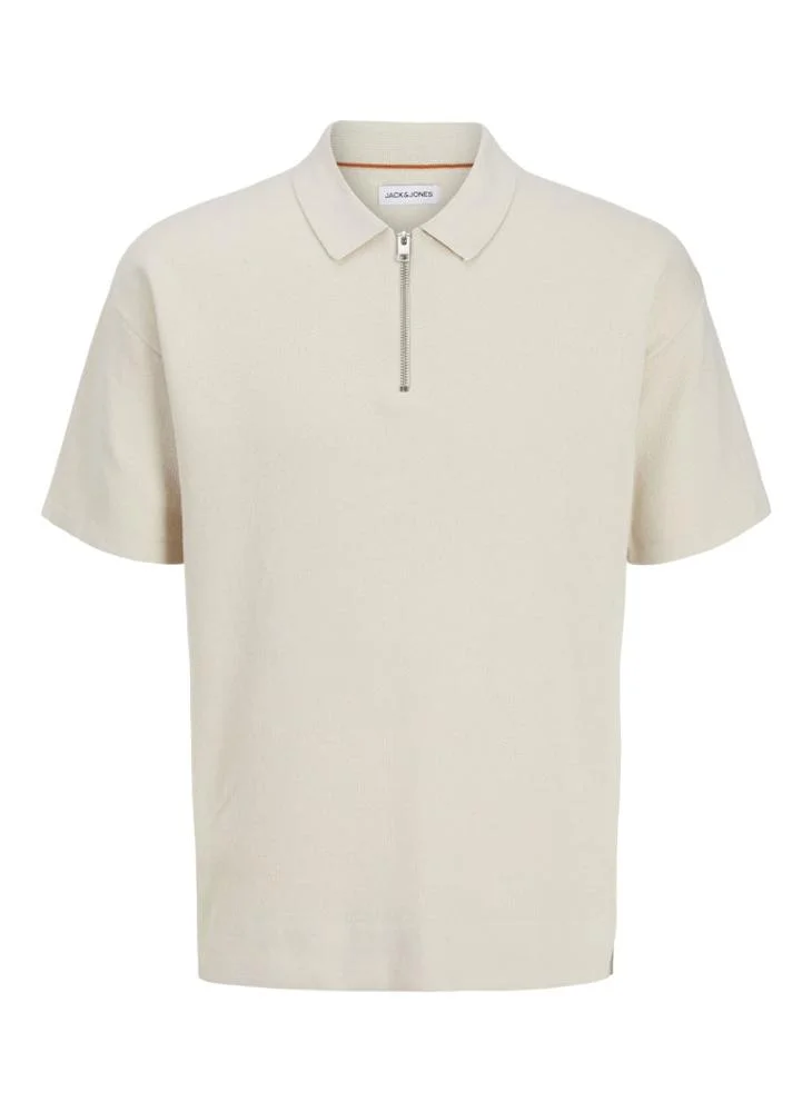 JACK & JONES Jjtroy Essential Zip Detailed Knitted Polo Shirt