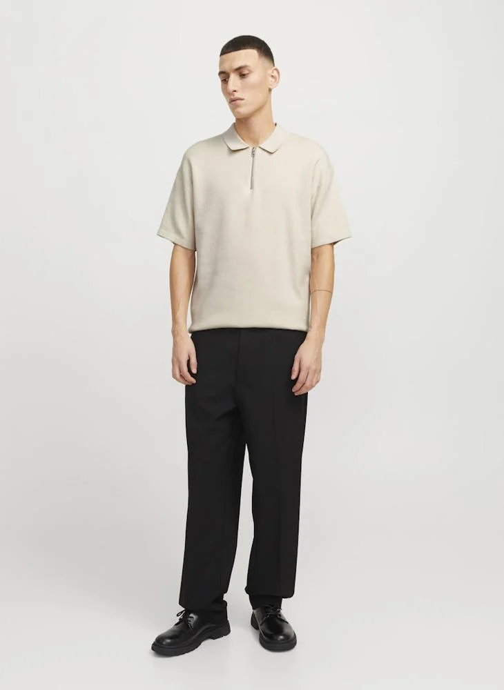 JACK & JONES Jjtroy Essential Zip Detailed Knitted Polo Shirt