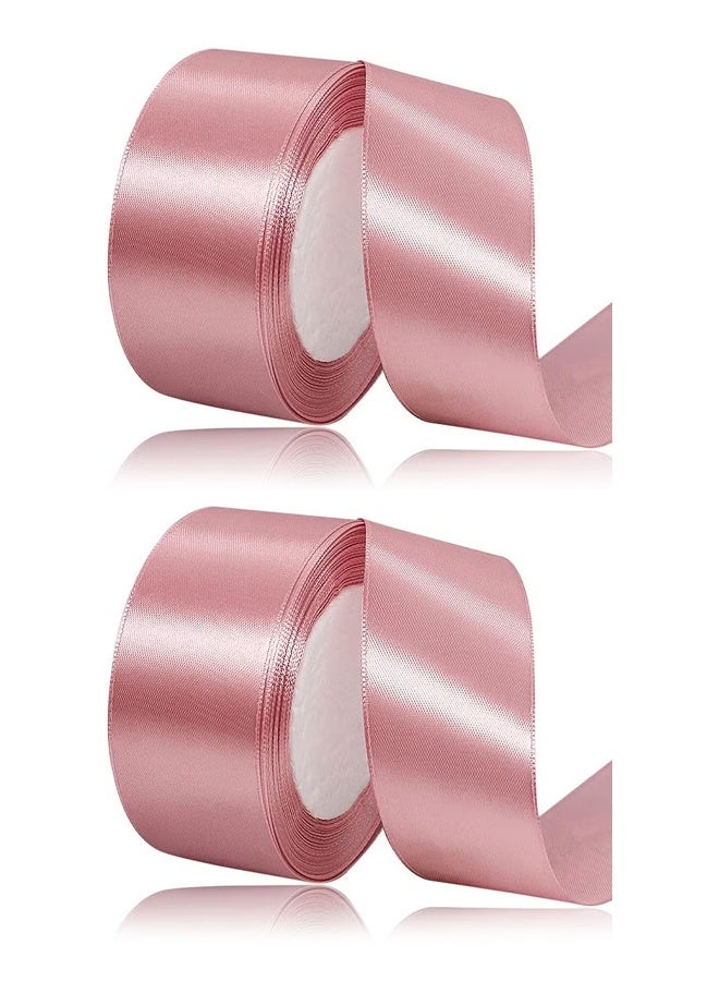 GIFT 2 pcs Bean Paste Ribbon,  2 Inches x 25 Yards Fabric Satin Ribbon for Gift Wrapping, Crafts, Hair Bows Making, Wreath, Wedding Party Decoration and Other Sewing Projects - Image 1