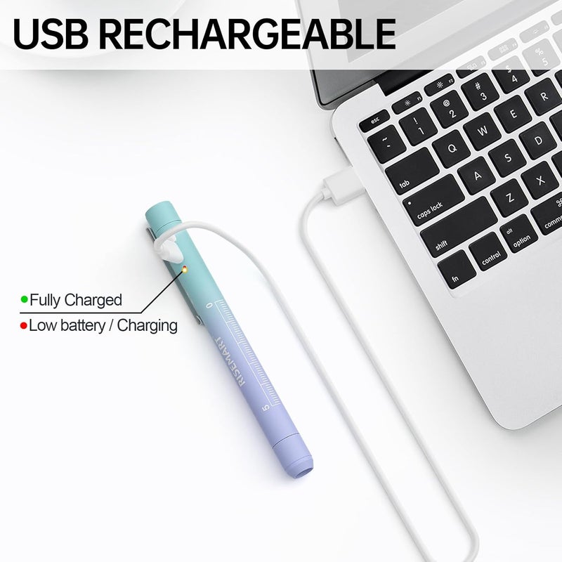 مصباح قلم قابل لإعادة الشحن للممرضات والأطباء – مصباح قلم طبي LED مع شحن USB، وضعي إضاءة مزدوجين، مشبك متين – هدية مثالية للتخرج، المناوبة الليلية، الاستخدام السريري – تدرج أزرق بنفسجي - Image 2