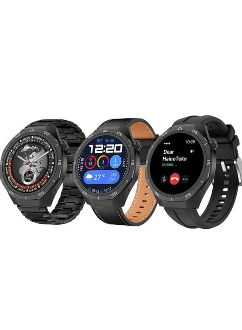 Haino Teko GT5 Pro Smartwatch RW-65 with Large Screen AMOLED Display Built-In Voice Assistant 3 Pair Premium Quality Straps and Charging Cable Designed For Men - Black - Image 1