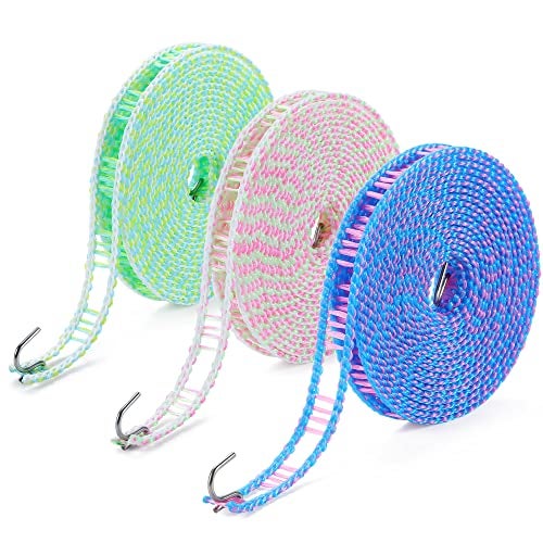 HISAFA 3-Pack Windproof Clothesline with Hooks – Super Strong and Durable, PE Material, 16ft – Ideal for Indoor/Outdoor Use & Travel - Image 1