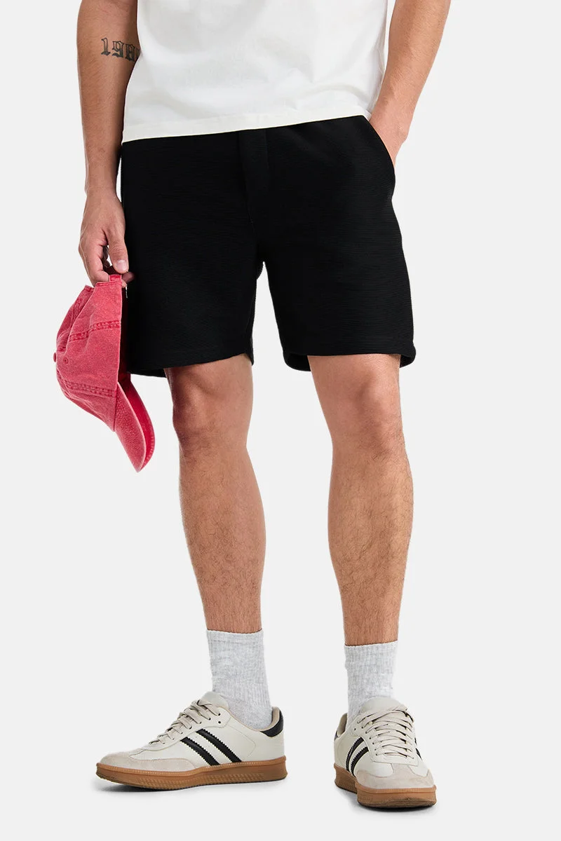 سنيتش Black Textured Relaxed Shorts