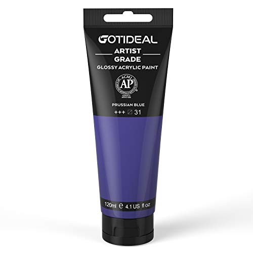 GOTIDEAL Acrylic Paint Prussian Blue Tubes(120ml, 4.1 oz) Non Toxic Non Fading,Rich Pigments for Painters, Adults & Kids, Ideal for Canvas Wood Clay Fabric Ceramic Craft Supplies (Prussian Blue) - Image 1