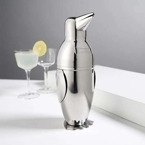 Viski Penguin Cocktail Shaker with Strainer, Stainless Steel Cobbler Shaker for Margaritas, Whiskey Sours & Other Cocktails, Bar Cart Accessories for Home Bars, Cocktail Party Essentials, 17 oz - Image 5