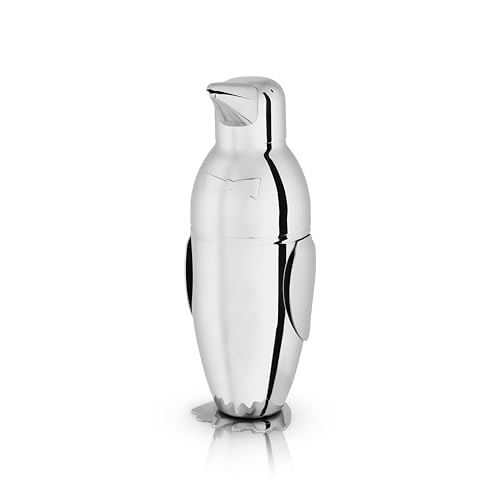 Viski Penguin Cocktail Shaker with Strainer, Stainless Steel Cobbler Shaker for Margaritas, Whiskey Sours & Other Cocktails, Bar Cart Accessories for Home Bars, Cocktail Party Essentials, 17 oz - Image 1