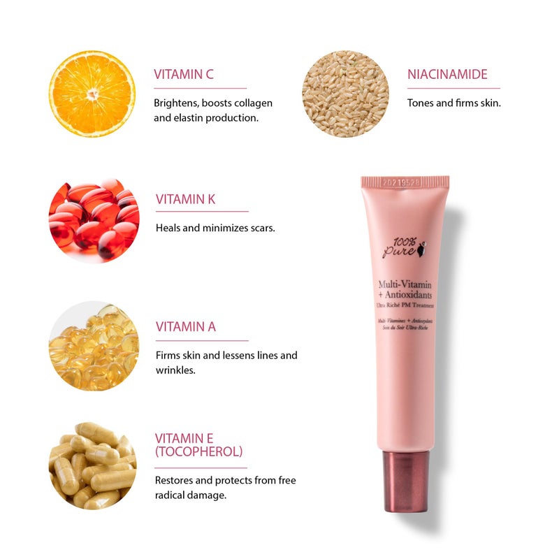 100 % Pure 100% PURE Multi-Vitamin + Antioxidants Ultra Riche PM Treatment Skin Renewing Night Cream Vitamin C & Retinol Facial Moisturizer, Powerful Anti-Aging Moisture Replenishment - 1.5 oz - Image 3