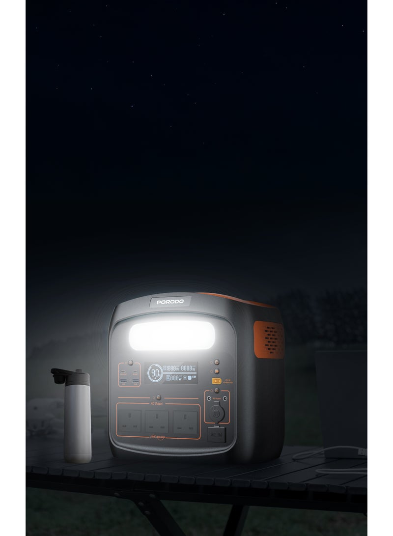 بورودو محطة طاقة محمولة Forcebase بقوة 1500 وات وسعة 1102.5 وات في الساعة مع إضاءة LED متعددة الأوضاع ومولد شحن سريع PD بقوة 100 وات / شحن بالطاقة الشمسية / مدخل طاقة شمسية فعال / شحن سريع لمدة 1.3 ساعة / منافذ إخراج متعددة / منفذ 3 تيار متردد / طاقة احتياطية فورية - أسود/برتقالي - Image 2