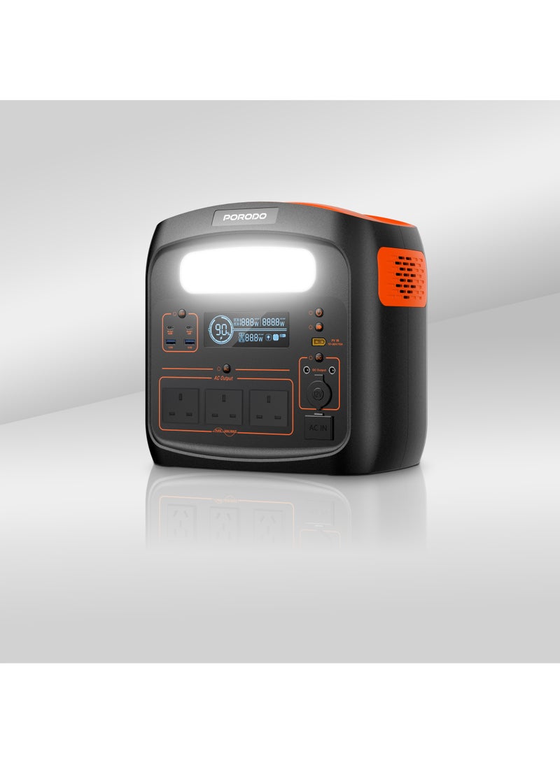 بورودو محطة طاقة محمولة Forcebase بقوة 1500 وات وسعة 1102.5 وات في الساعة مع إضاءة LED متعددة الأوضاع ومولد شحن سريع PD بقوة 100 وات / شحن بالطاقة الشمسية / مدخل طاقة شمسية فعال / شحن سريع لمدة 1.3 ساعة / منافذ إخراج متعددة / منفذ 3 تيار متردد / طاقة احتياطية فورية - أسود/برتقالي - Image 5