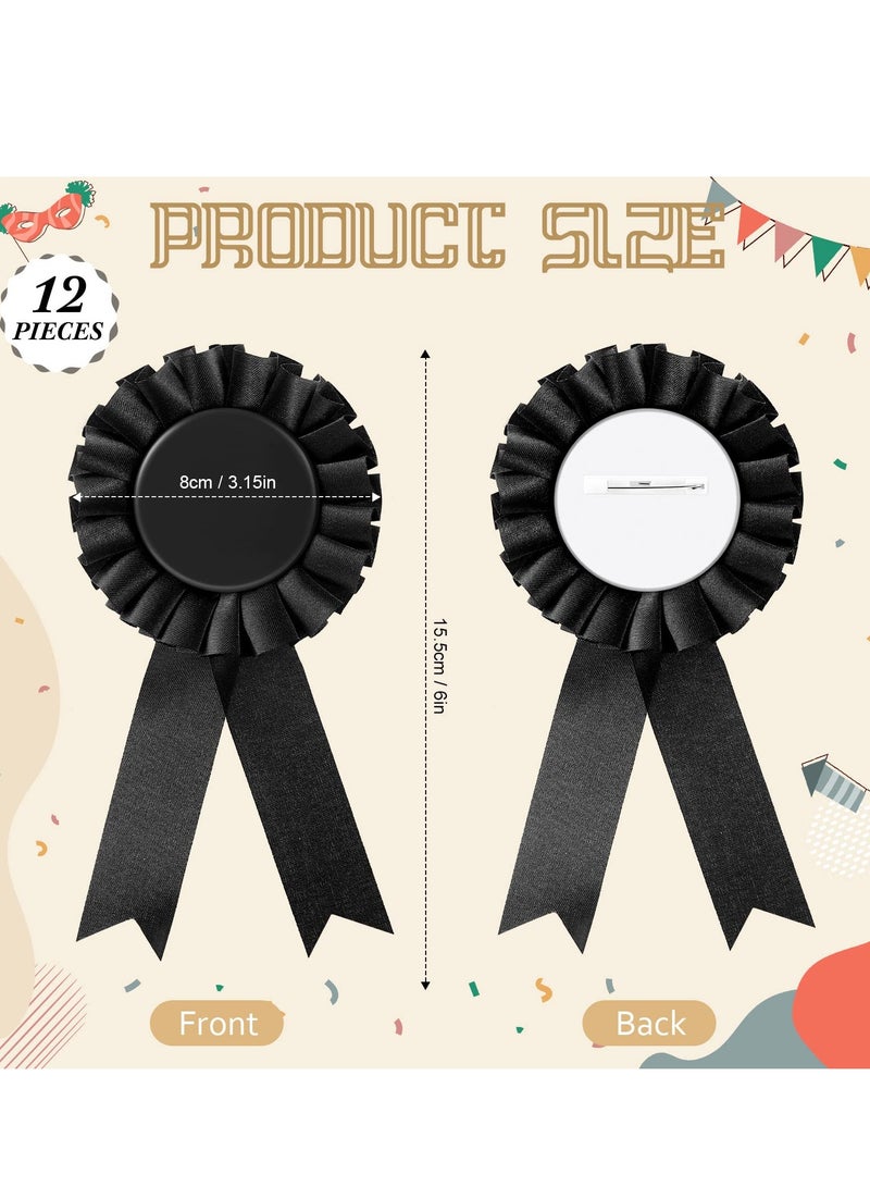 KASTWAVE 12 Pieces Blank Award Ribbons, 1st Place Rosette Ribbon Prize, Deluxe Recognition Ribbons for Competition, Sports Event, School, Contests (Black) - Image 4