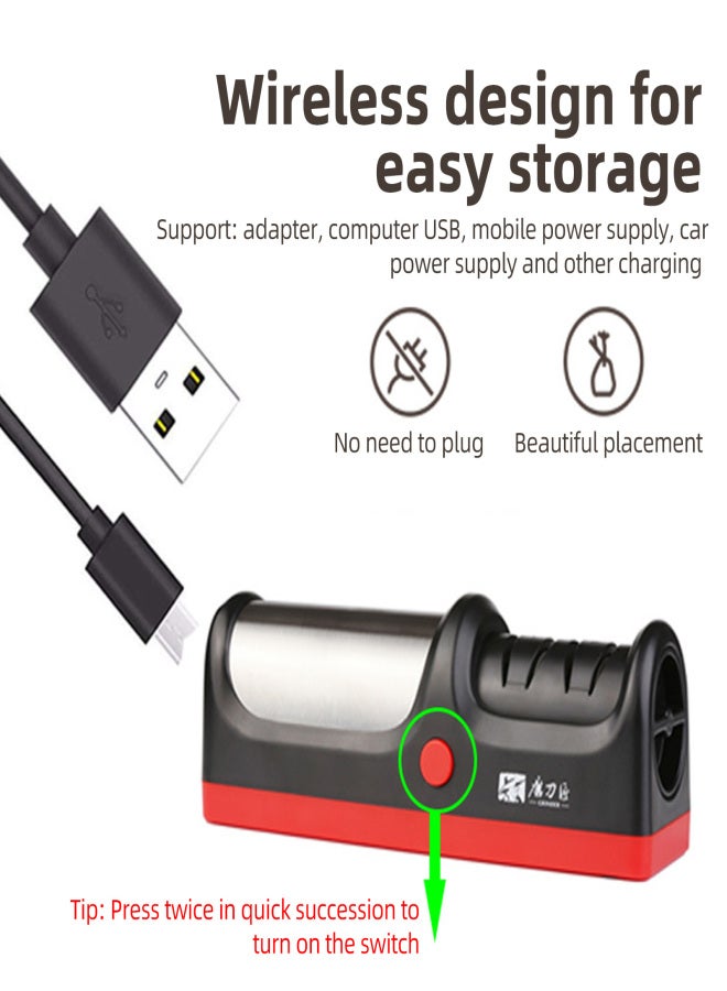 TAIDEA TG1904 Electric Knife Sharpener 2 Stage Kitchen Knives Sharpening System Low Noise USB Charging Quickly Sharpening for Straight Knives/ Serrated Knives/ Ceramic Knives and More - Image 4