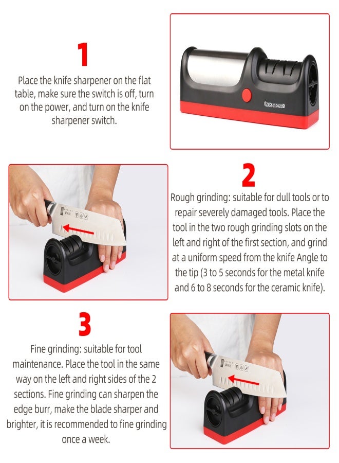 TAIDEA TG1904 Electric Knife Sharpener 2 Stage Kitchen Knives Sharpening System Low Noise USB Charging Quickly Sharpening for Straight Knives/ Serrated Knives/ Ceramic Knives and More - Image 5