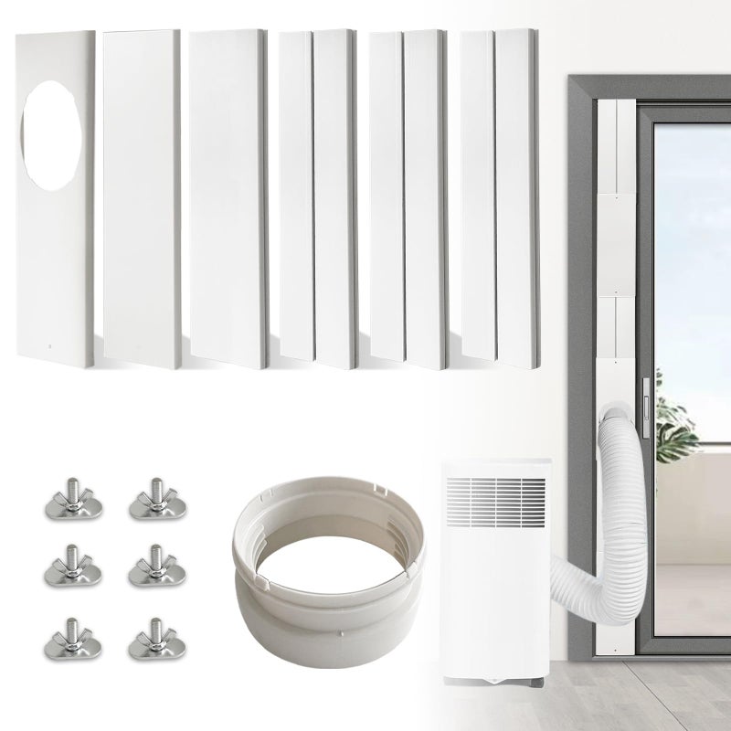 JEACENT Portable Air Conditioner Sliding Door AC Vent Kit Universal Adjustable PVC Balcony Seal Kit Plates Up to 90 Inches for 51 and 59 Diameter Portable AC Exhaust Hose