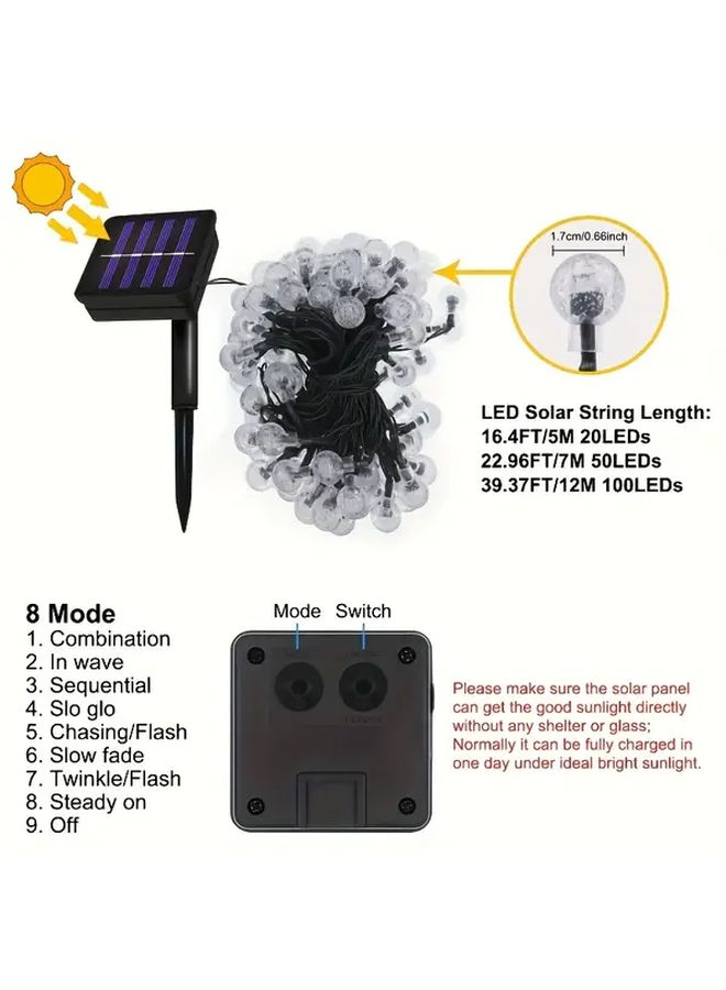 Solar Powered Outdoor String Lights 100 LEDs 472 Inch White 8 Modes Decorative Sphere Lanterns - Image 3