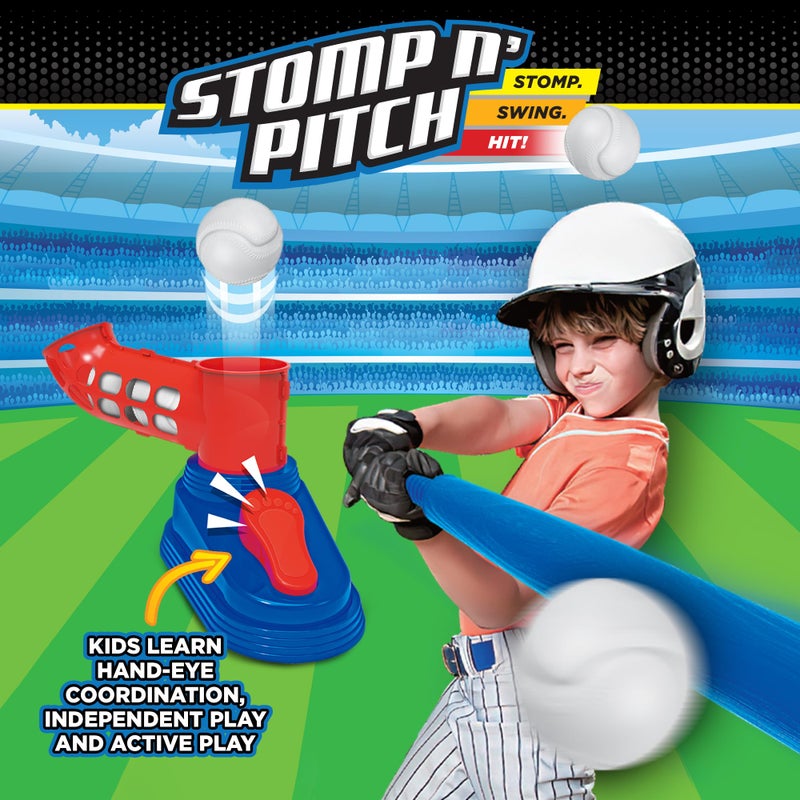 Stomp Rocket Stomp N Pitch Baseball Pitching Machine for Kids - Baseball Training Machines for Boys & Girls with Collapsible Bat  Launcher & 5 Balls - Outdoor Sports Gear & Toys - 6+ Year Olds - Image 2